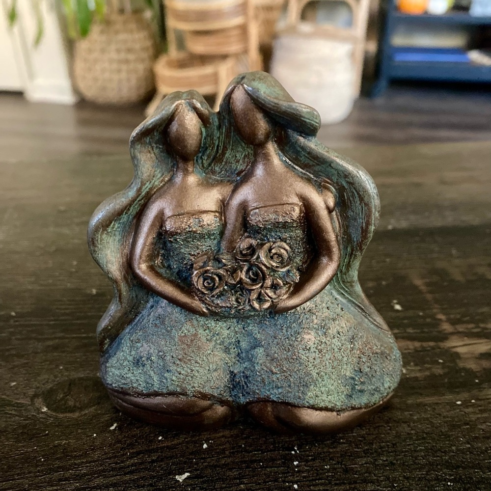 Chalkware Art Nouveau Style Women Figurine/ Women With Flowers 4" Vintage